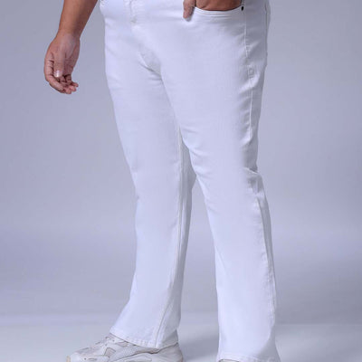 Men's Plus Size White Bootcut Fit Solid Stretchable Jeans
