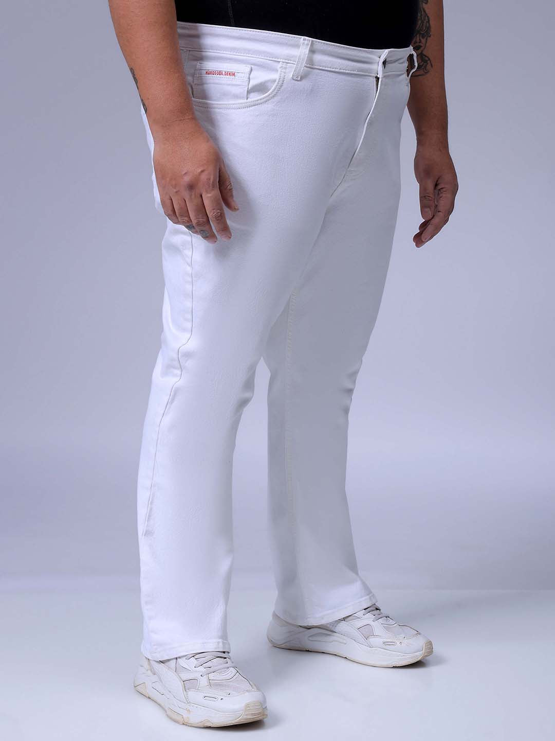 Men's Plus Size White Bootcut Fit Solid Stretchable Jeans