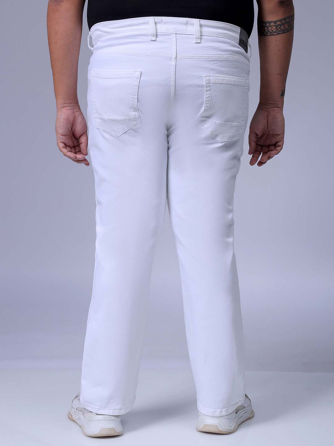 Men's Plus Size White Bootcut Fit Solid Stretchable Jeans