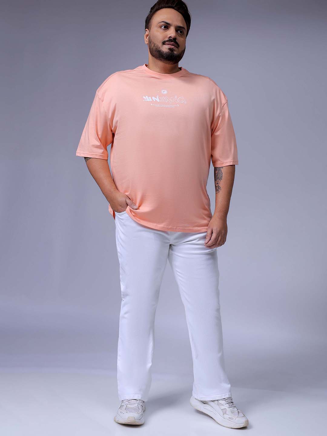 Men's Plus Size White Bootcut Fit Solid Stretchable Jeans