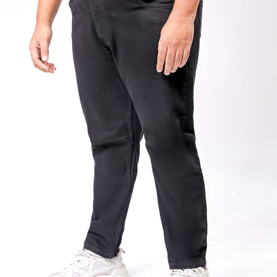 Men's Plus Size Black Carrot Fit Solid Stretchable Jeans