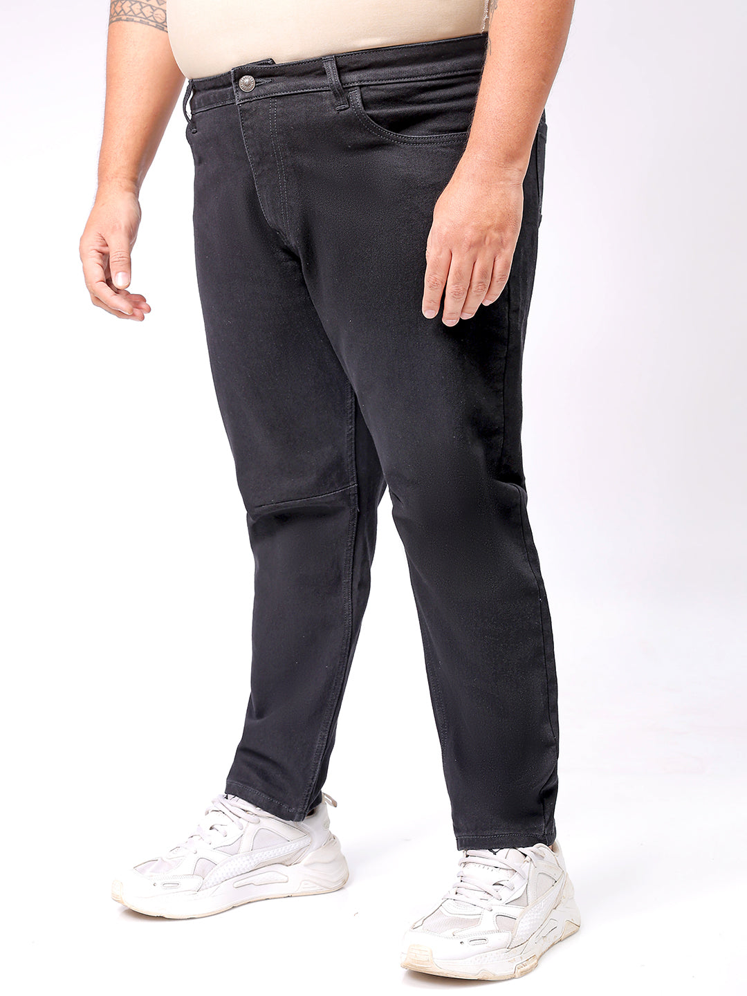 Men's Plus Size Black Carrot Fit Solid Stretchable Jeans