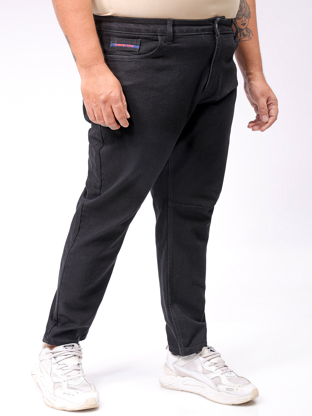 Men's Plus Size Black Carrot Fit Solid Stretchable Jeans