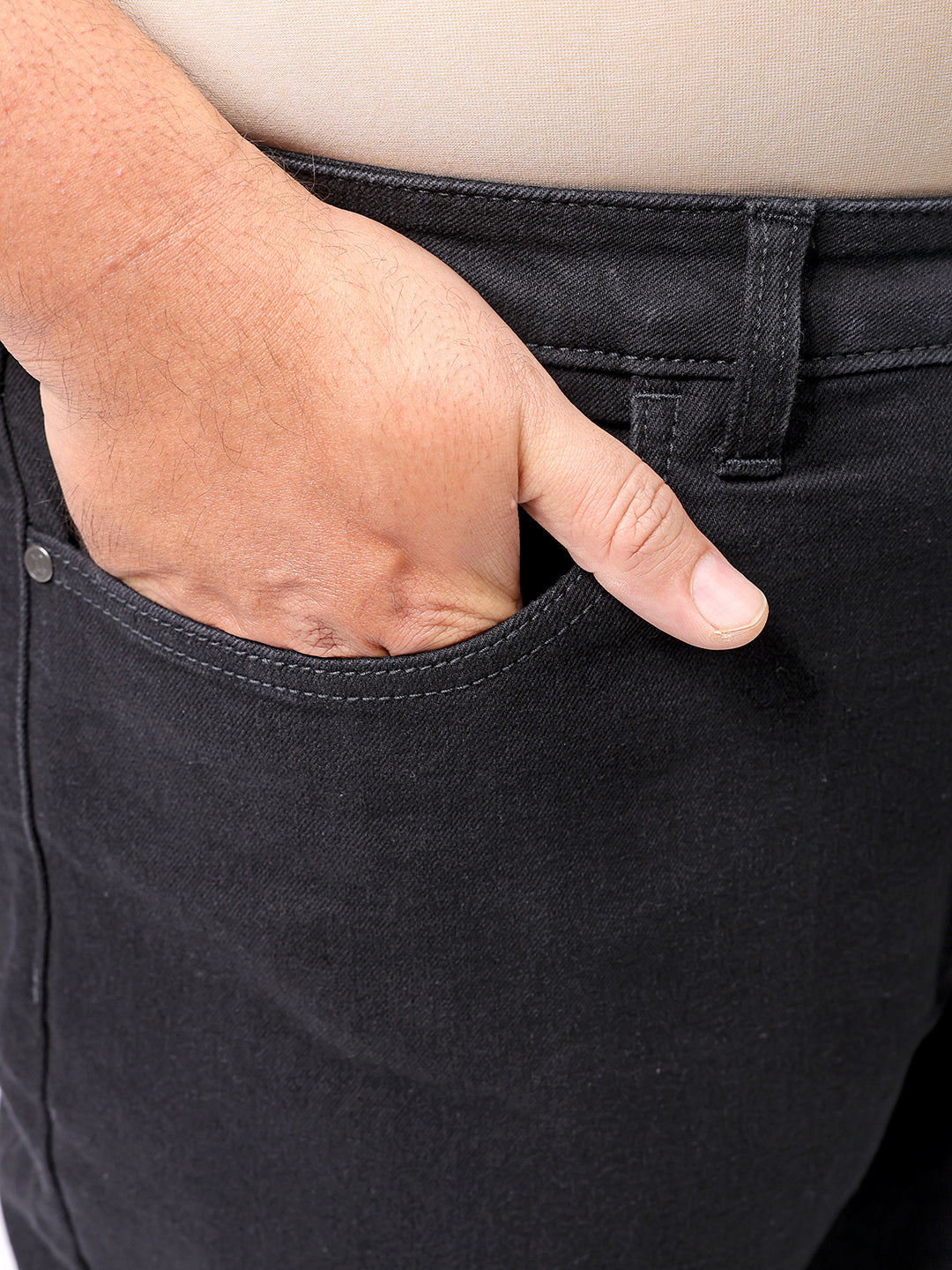 Men's Plus Size Black Carrot Fit Solid Stretchable Jeans