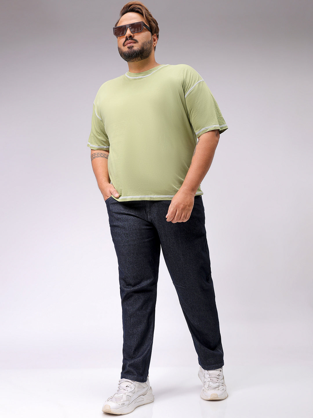 Men's Plus Size Blue Carrot Fit Solid Stretchable Jeans