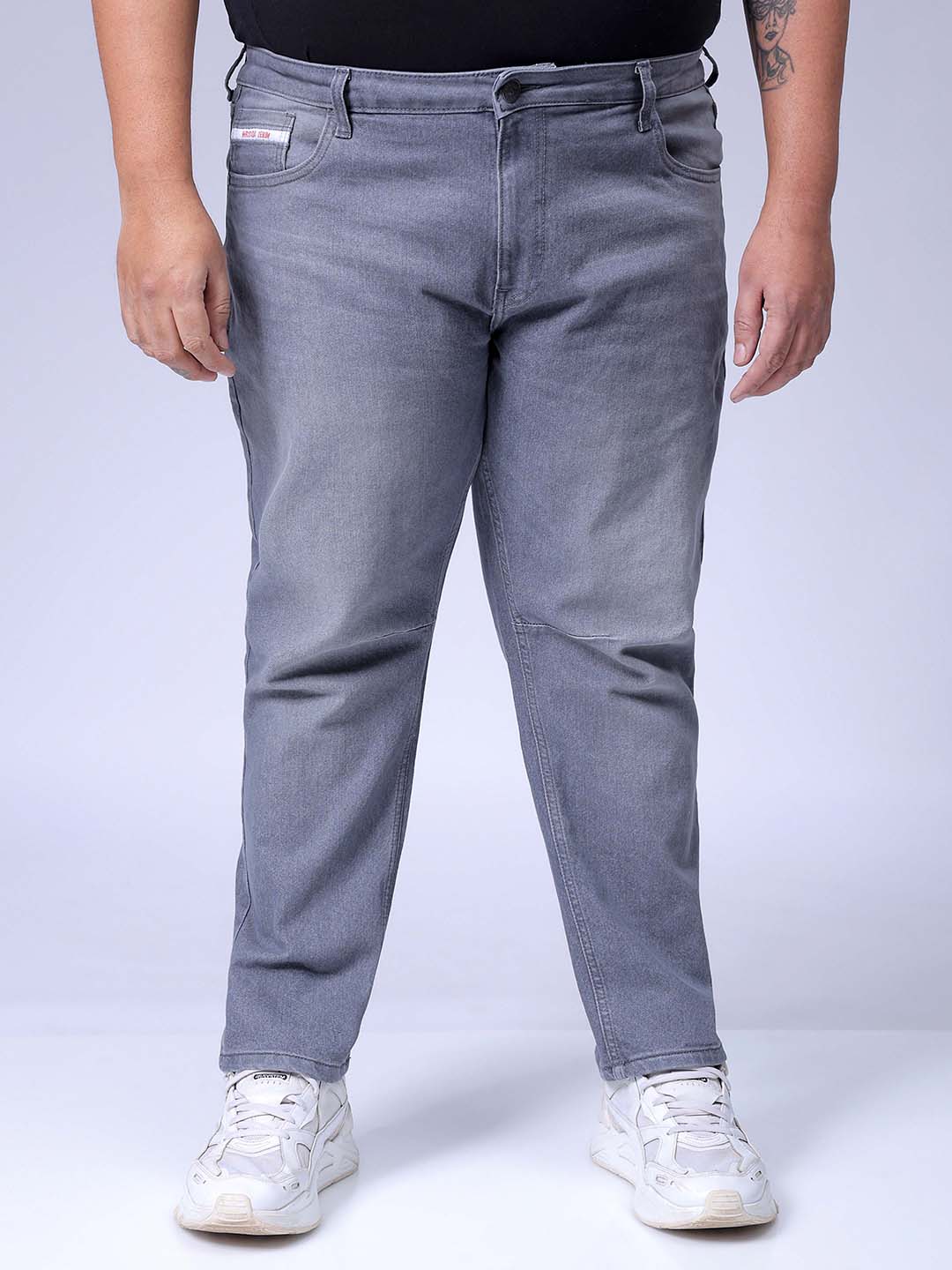 Men's Plus Size Grey Carrot Fit Solid Stretchable Jeans