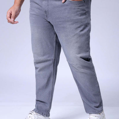 Men's Plus Size Grey Carrot Fit Solid Stretchable Jeans