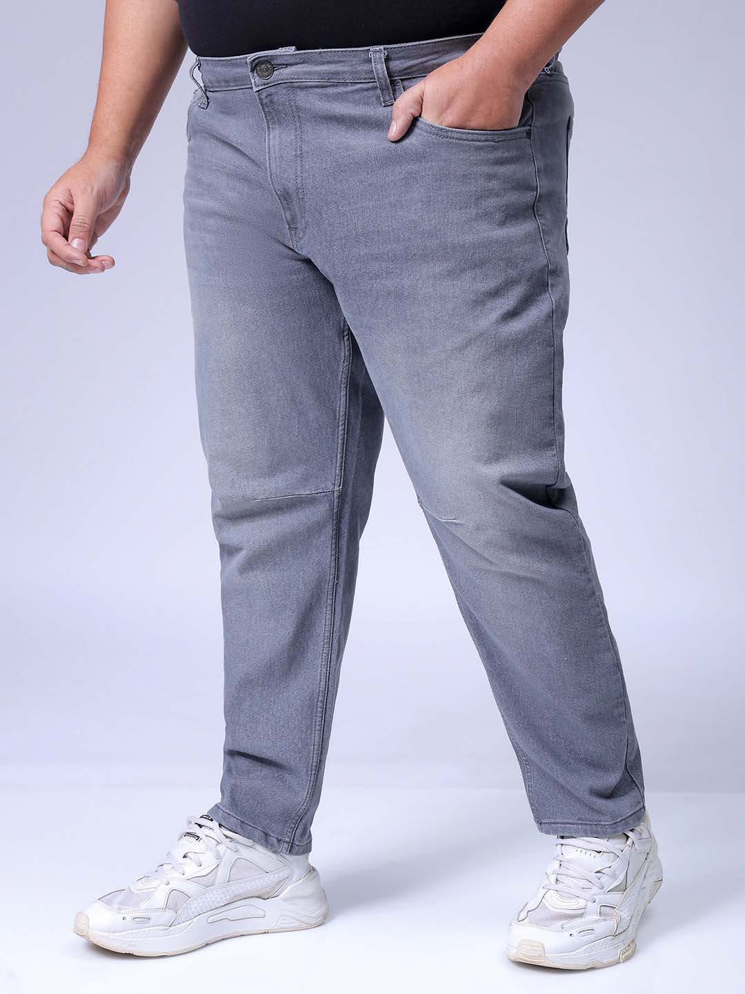 Men's Plus Size Grey Carrot Fit Solid Stretchable Jeans