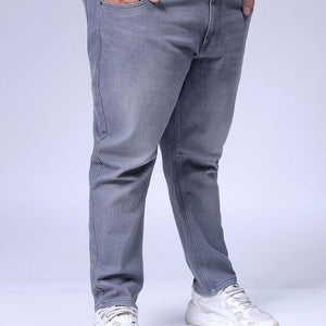 Men's Plus Size Grey Carrot Fit Solid Stretchable Jeans