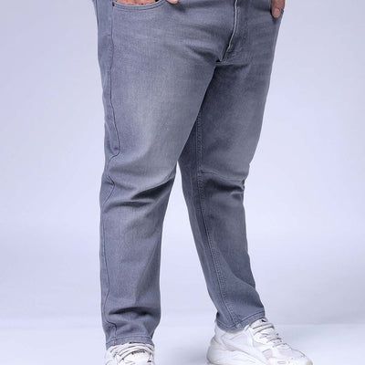 Men's Plus Size Grey Carrot Fit Solid Stretchable Jeans