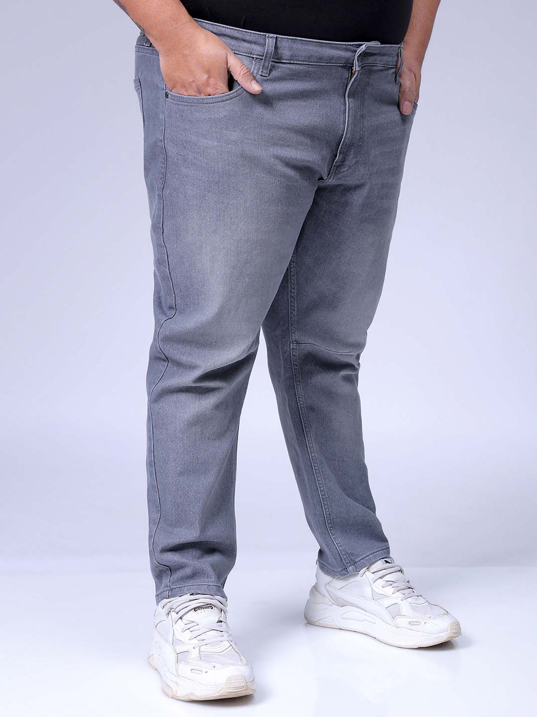 Men's Plus Size Grey Carrot Fit Solid Stretchable Jeans