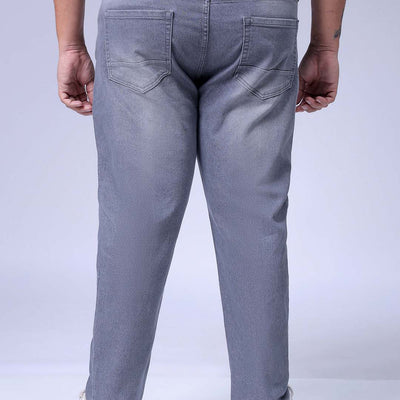 Men's Plus Size Grey Carrot Fit Solid Stretchable Jeans