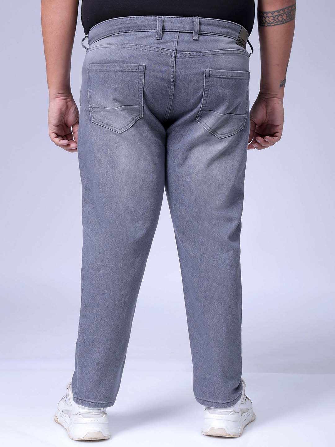 Men's Plus Size Grey Carrot Fit Solid Stretchable Jeans