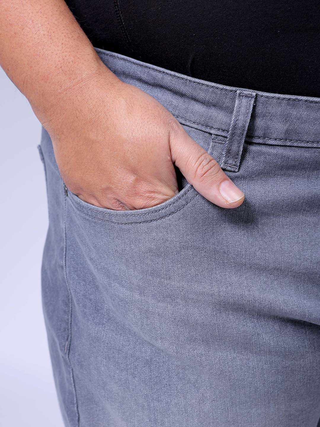 Men's Plus Size Grey Carrot Fit Solid Stretchable Jeans