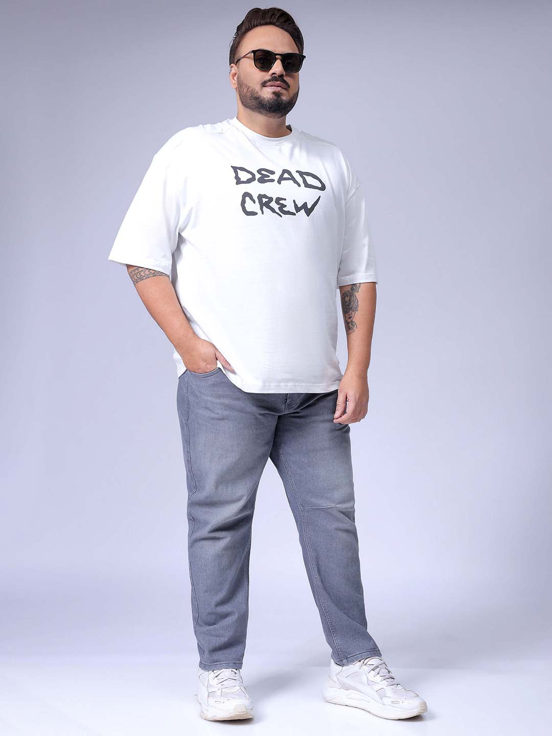 Men's Plus Size Grey Carrot Fit Solid Stretchable Jeans