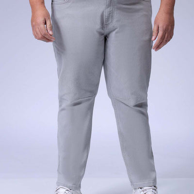 Men's Plus Size Grey Carrot Fit Solid Stretchable Jeans