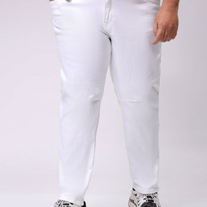 Men's Plus Size White Carrot Fit Solid Stretchable Jeans