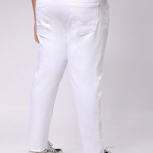 Men's Plus Size White Carrot Fit Solid Stretchable Jeans