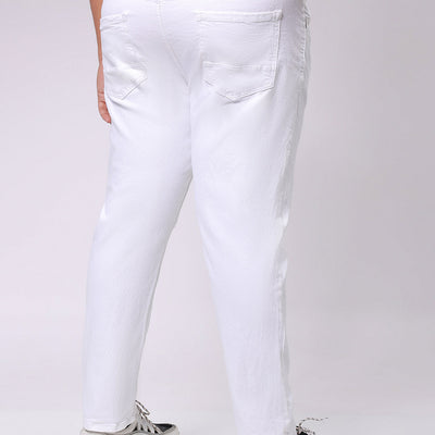 Men's Plus Size White Carrot Fit Solid Stretchable Jeans