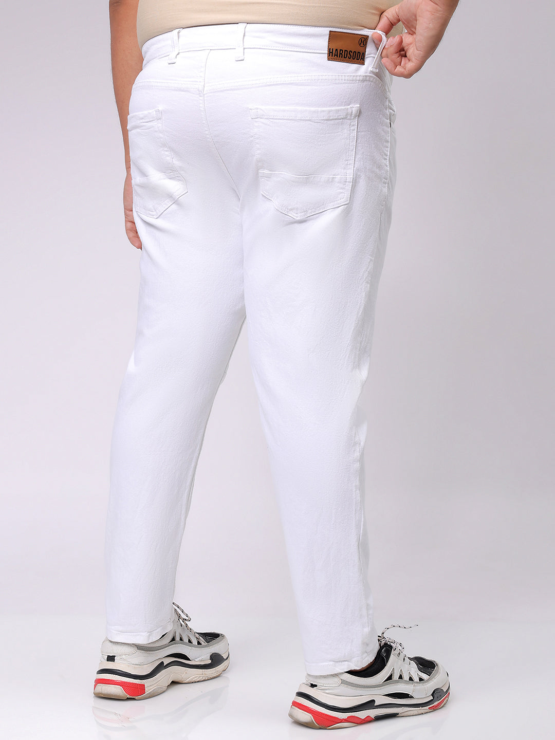 Men's Plus Size White Carrot Fit Solid Stretchable Jeans