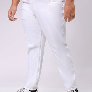 Men's Plus Size White Carrot Fit Solid Stretchable Jeans