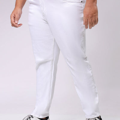Men's Plus Size White Carrot Fit Solid Stretchable Jeans