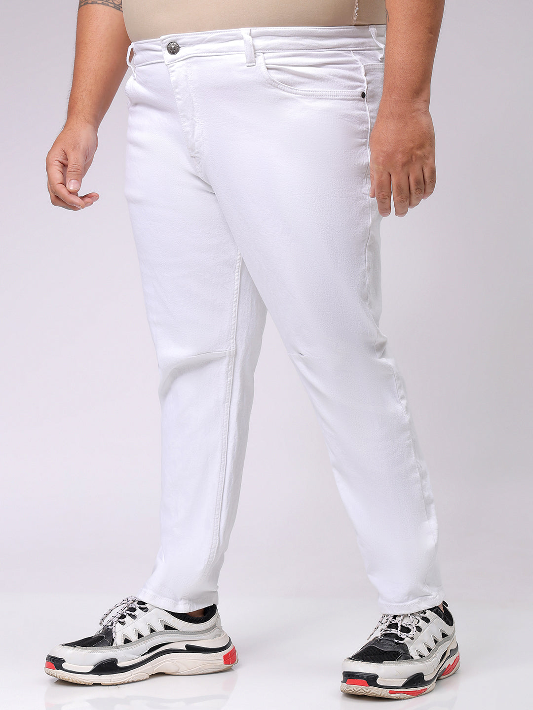 Men's Plus Size White Carrot Fit Solid Stretchable Jeans