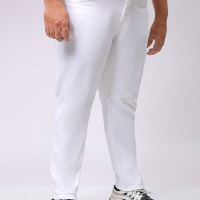 Men's Plus Size White Carrot Fit Solid Stretchable Jeans