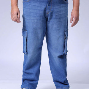 Men's Plus Size Blue Baggy Fit Solid Stretchable Jeans
