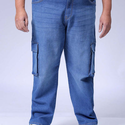 Men's Plus Size Blue Baggy Fit Solid Stretchable Jeans
