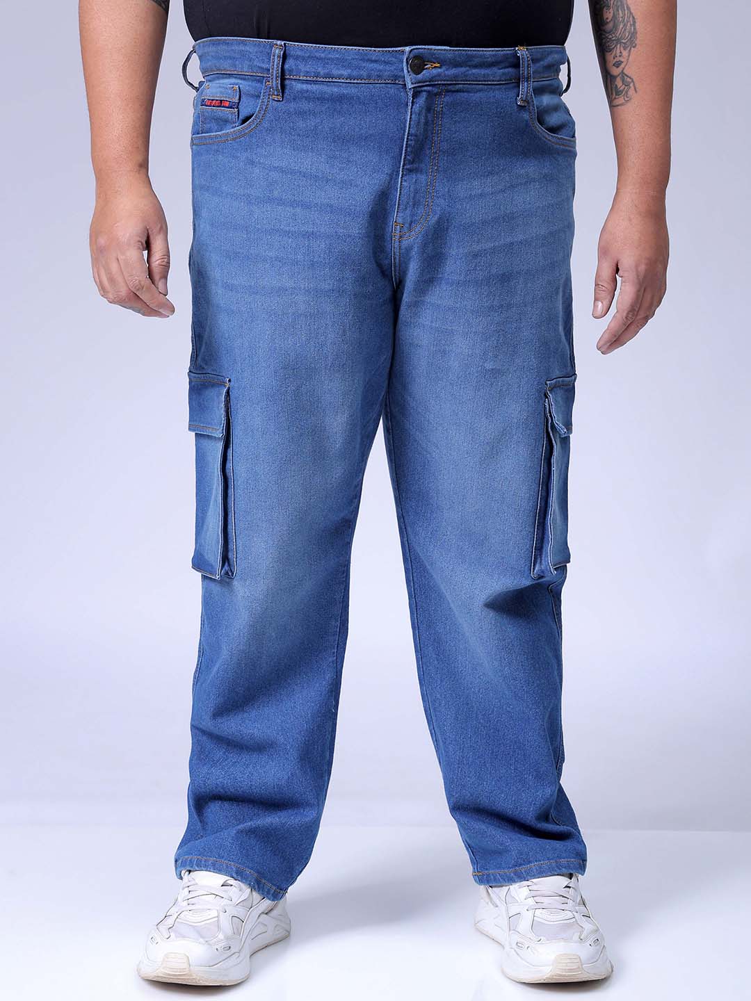 Men's Plus Size Blue Baggy Fit Solid Stretchable Jeans