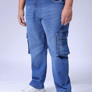 Men's Plus Size Blue Baggy Fit Solid Stretchable Jeans