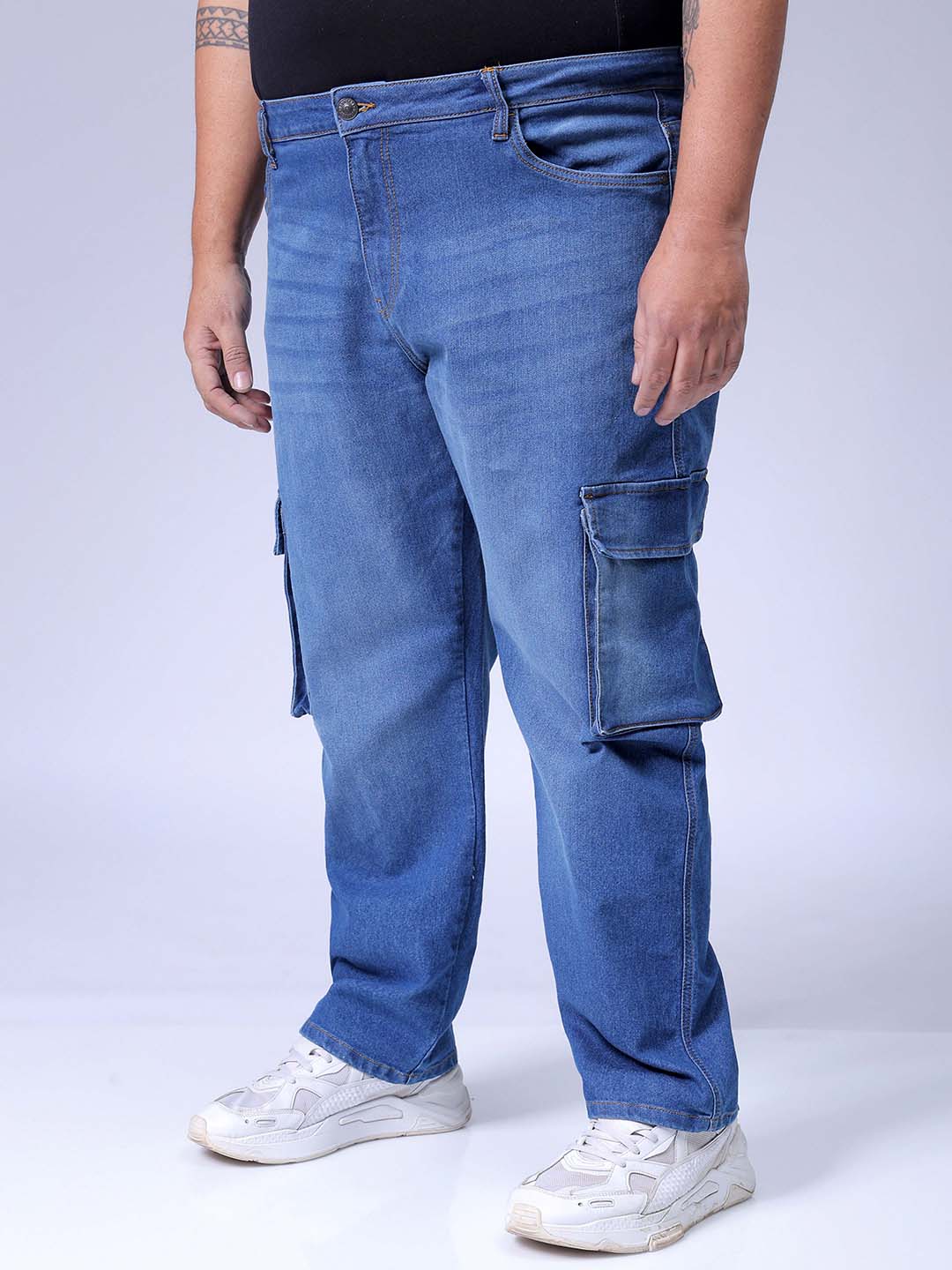 Men's Plus Size Blue Baggy Fit Solid Stretchable Jeans