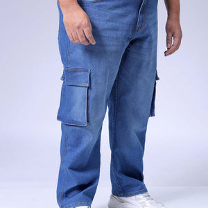 Men's Plus Size Blue Baggy Fit Solid Stretchable Jeans