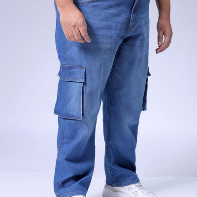 Men's Plus Size Blue Baggy Fit Solid Stretchable Jeans