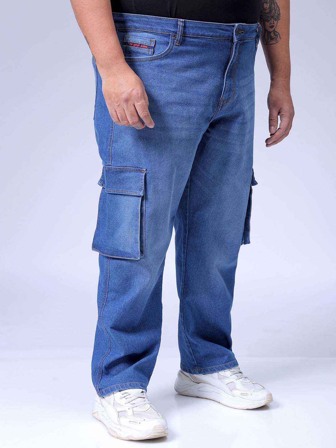 Men's Plus Size Blue Baggy Fit Solid Stretchable Jeans