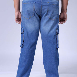 Men's Plus Size Blue Baggy Fit Solid Stretchable Jeans