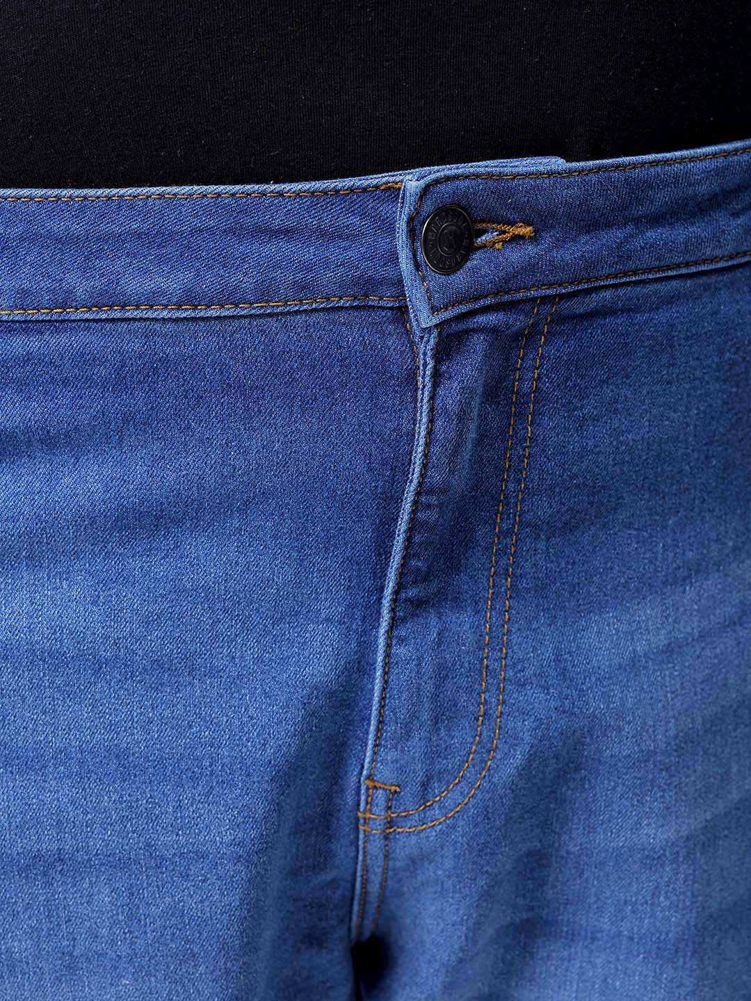 Men's Plus Size Blue Baggy Fit Solid Stretchable Jeans