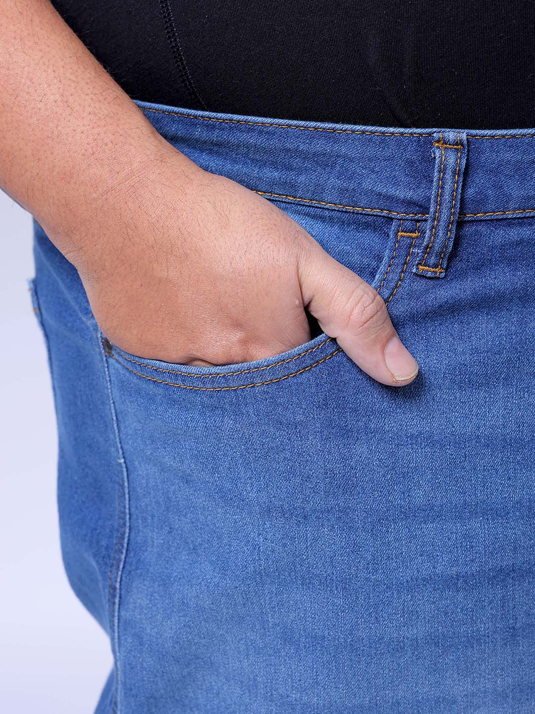 Men's Plus Size Blue Baggy Fit Solid Stretchable Jeans