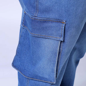 Men's Plus Size Blue Baggy Fit Solid Stretchable Jeans