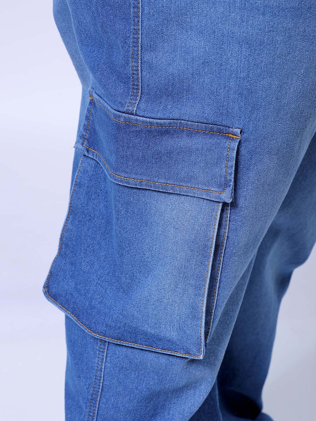 Men's Plus Size Blue Baggy Fit Solid Stretchable Jeans