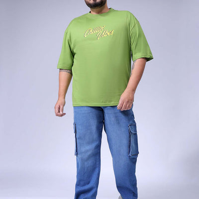 Men's Plus Size Blue Baggy Fit Solid Stretchable Jeans