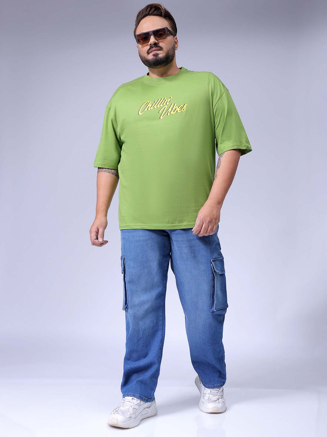 Men's Plus Size Blue Baggy Fit Solid Stretchable Jeans