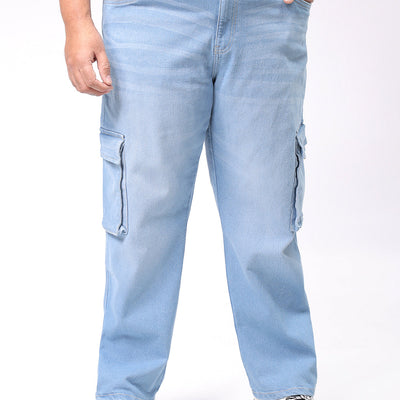 Men's Plus Size Blue Baggy Fit Solid Stretchable Jeans