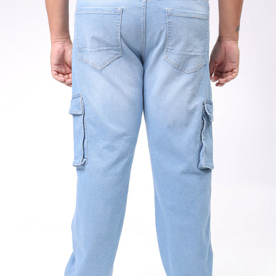 Men's Plus Size Blue Baggy Fit Solid Stretchable Jeans