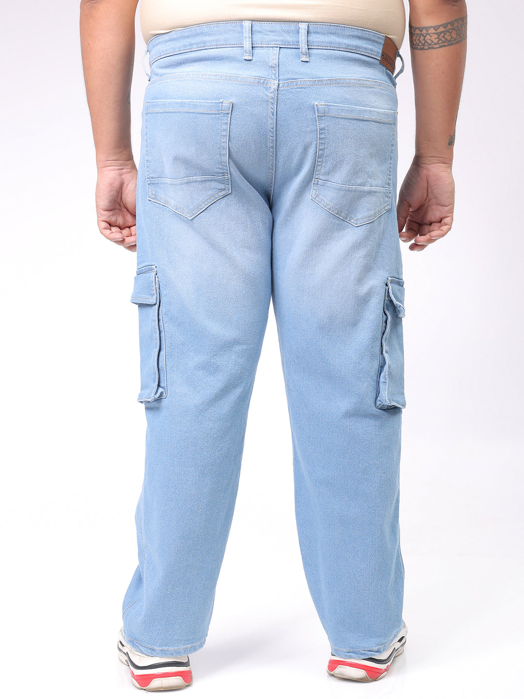 Men's Plus Size Blue Baggy Fit Solid Stretchable Jeans