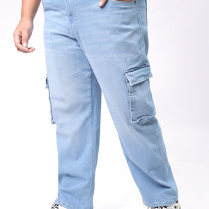 Men's Plus Size Blue Baggy Fit Solid Stretchable Jeans