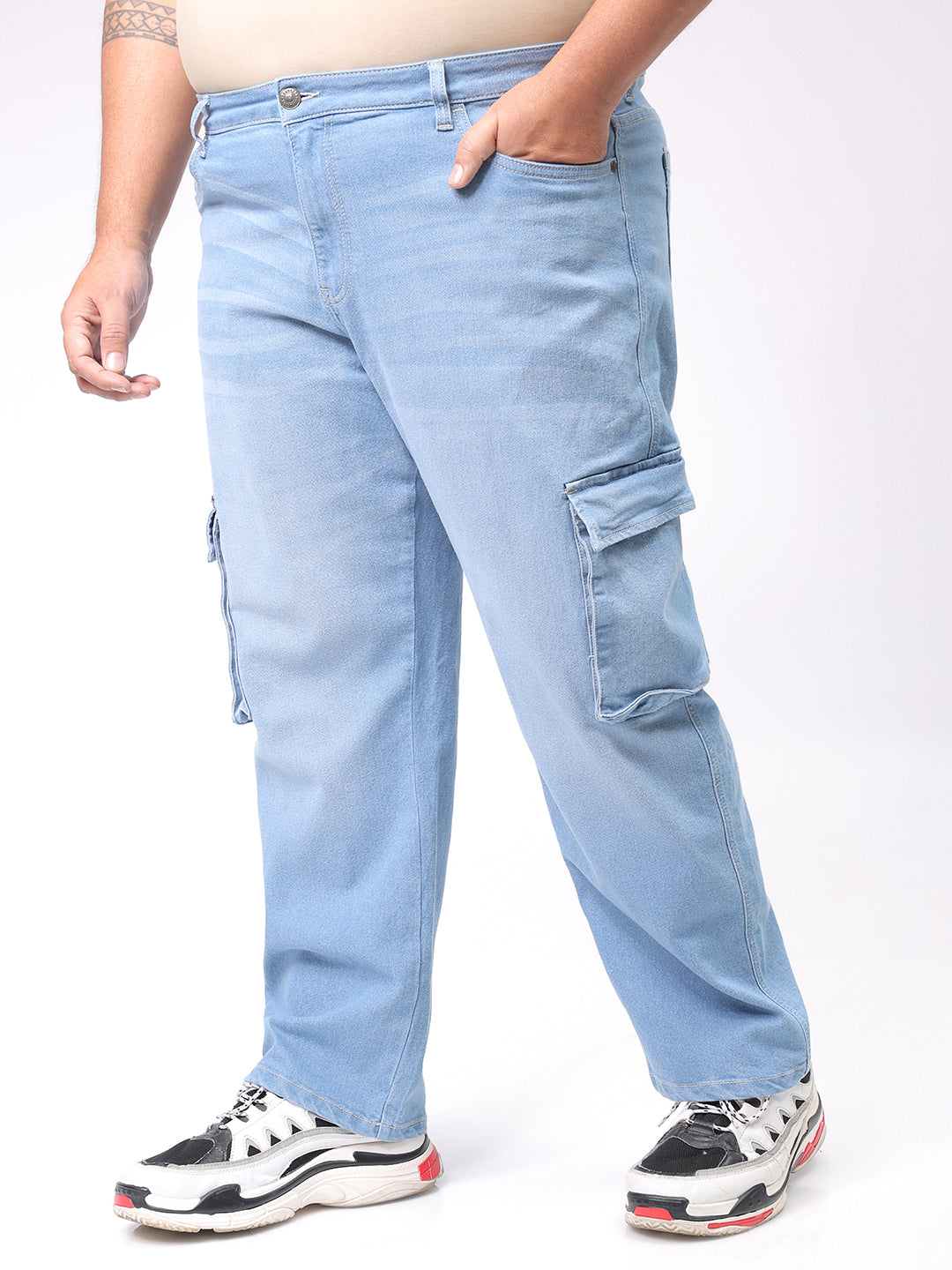 Men's Plus Size Blue Baggy Fit Solid Stretchable Jeans