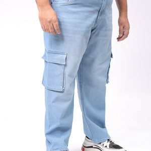 Men's Plus Size Blue Baggy Fit Solid Stretchable Jeans