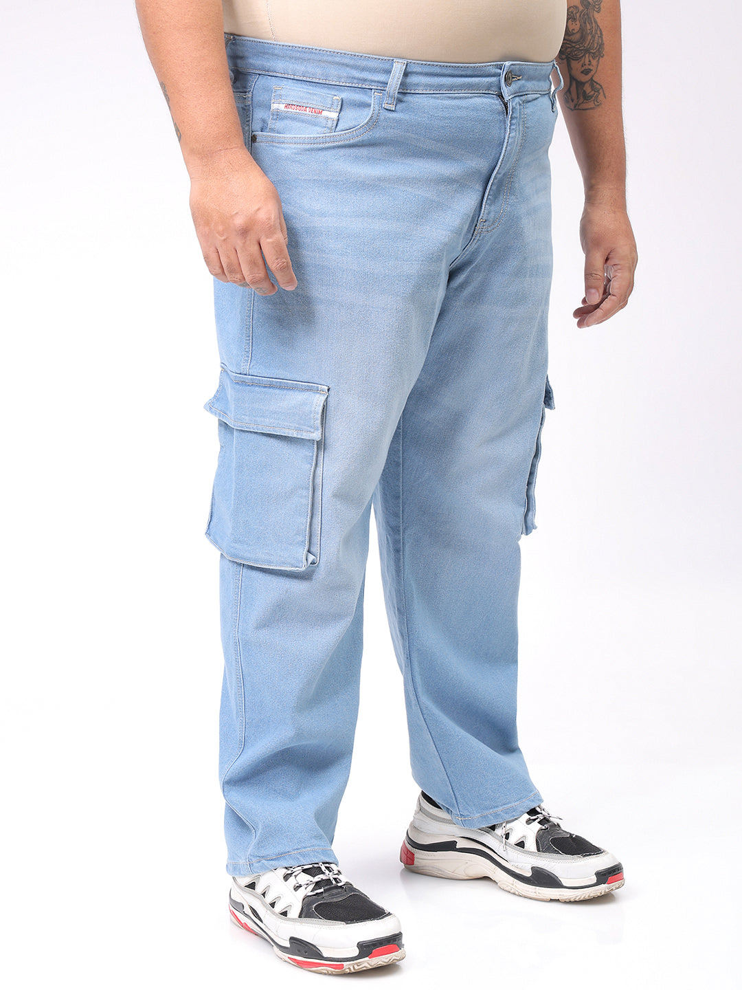 Men's Plus Size Blue Baggy Fit Solid Stretchable Jeans